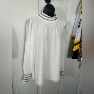 KARL LAGERFELD PARIS Women’s White Ruched Puff Sleeve Blouse Size Small NWT